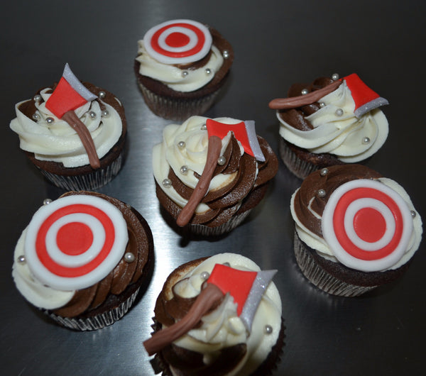 AxeThrowing Cupcake Axe Throwing Cupcake Target by SugarStreetBoutique Custom Made Luxury Cupcake Unique Cupcake Masterpiece Themed Cupcake Chocolate Cupcakes Toronto Canada Ontario
