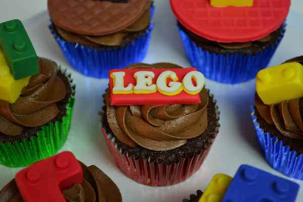 Lego chocolate cupcakes with chocolate icing by Sugar Street Boutique