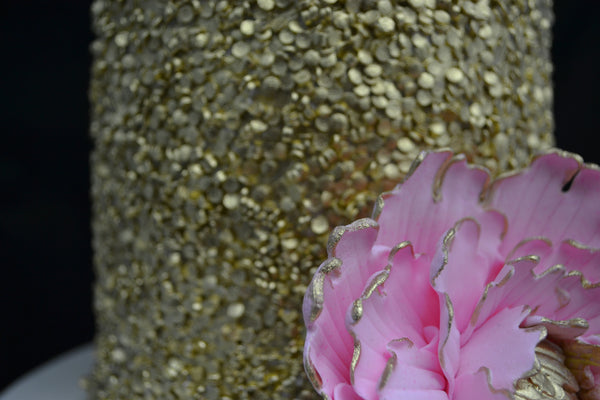 gold sequin and ruffles two tier wedding cake by Sugar Street Boutique Toronto