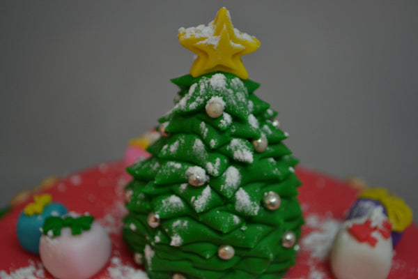Chocolate Christmas Tree Cake decorated and covered with fondant by Sugar Street Boutique Toronto