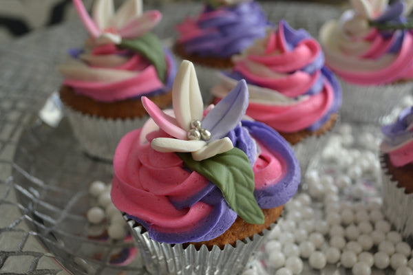 Lily Flower Cupcake by Sugar Street Boutique Toronto Ontario Canada Flower Fondant Designs -  Custom Made Luxury Cupcake Unique Fondant Masterpiece Cupcake Lilies Cupcakes Colourful TriColour Swirl