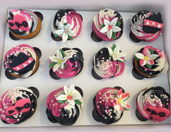 ique TriColour Swirl Cupcakes Chocolate Carrot Cupcakes Toronto Ontario Canada Pink White and black cupcakes Frosting Lilies Cupcakes Lily
