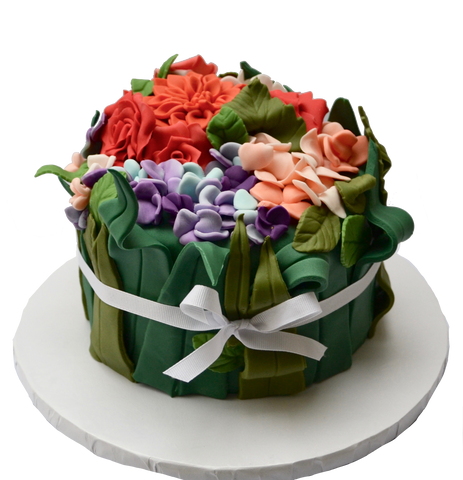 flower bouquet cake. hydrangeas, roses and flowers cake. chocolate cake. flowers. edible flowers. sugar street boutique. toronto cakes. edible leaves.