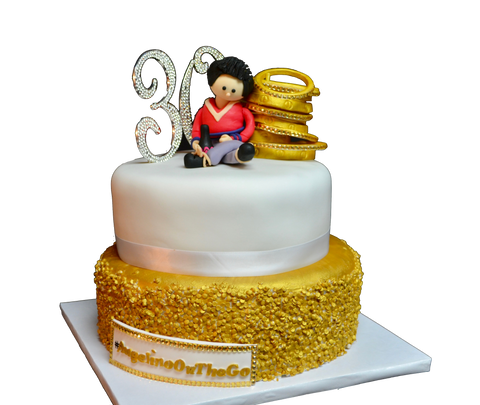 30th chocolate birthday cake fully customized with love bracelets that look like the cartier bangles and edible gold sequin for #AngelinoOnTheGo made by Sugar Street Boutique, Toronto.