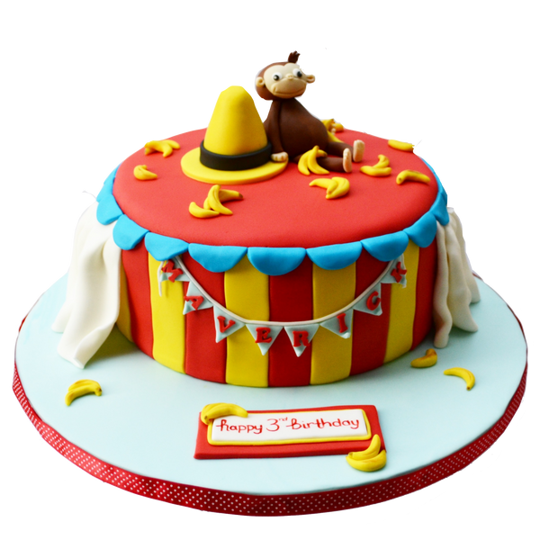 curious george book. curious george cake. birthday cake. sugar street boutique. toronto cakes. adorable curios george cake. circus cake.