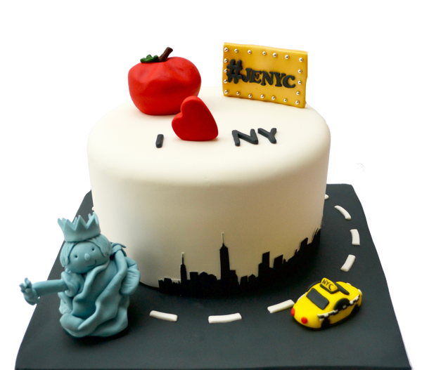 I love New york cake i love NYC with edible statue of liberty, edible yellow taxi and an edible big apple by sugar street boutique toronto