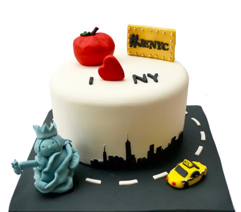 I love New york cake i love NYC with edible statue of liberty, edible yellow taxi and an edible big apple by sugar street boutique toronto