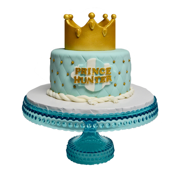 Prince baby shower cake. Royalty baby cake. Royal Cake with edible gold pearls and edible fondant crown by Sugar Street Boutique
