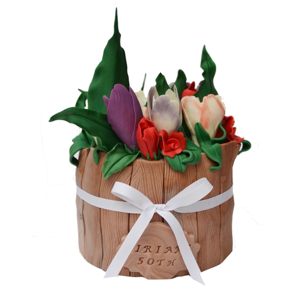 Tulip and roses basket cake. Edible roses and tulips cake. Sugar Street Boutique. Toronto cakes