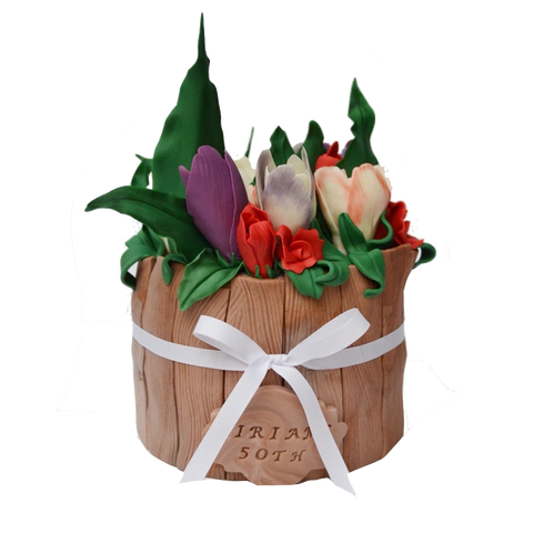 Tulip and roses basket cake. Edible roses and tulips cake. Sugar Street Boutique. Toronto cakes