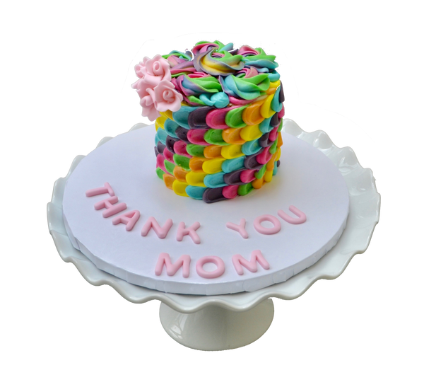 colourful rainbow with rosettes carrot cake perfect for mothers day or any occasion decorated with edible fondant pink roses by Sugar Street Boutique Toronto