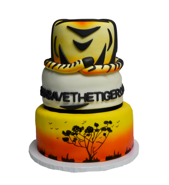 3 tier tiger cake with african sunset for we can see the tiger by Sugar Street Boutique