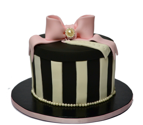 Gift Box Cake. Black and white box cake with pink bow. chocolate cake. Toronto Cakes. Sugar Street Boutique.