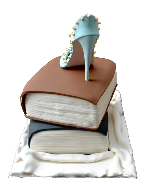 Law book cake. labour and employment law cake. edible valentino shoe. stacked books cake. sugar street boutique. toronto cakes.