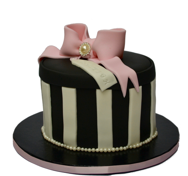 Gift Box Cake. Black and white box cake with pink bow. chocolate cake. Toronto Cakes. Sugar Street Boutique.