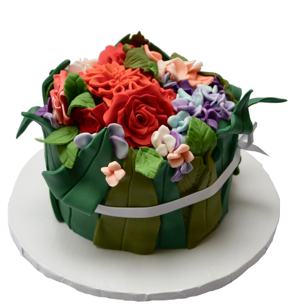 flower bouquet cake. hydrangeas, roses and flowers cake. chocolate cake. flowers. edible flowers. sugar street boutique. toronto cakes. edible leaves.