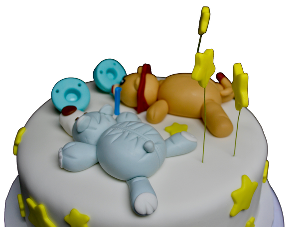 wubbanub pacifiers cake with yellow stars for twin boys first birthday party by Sugar Street Boutique Toronto