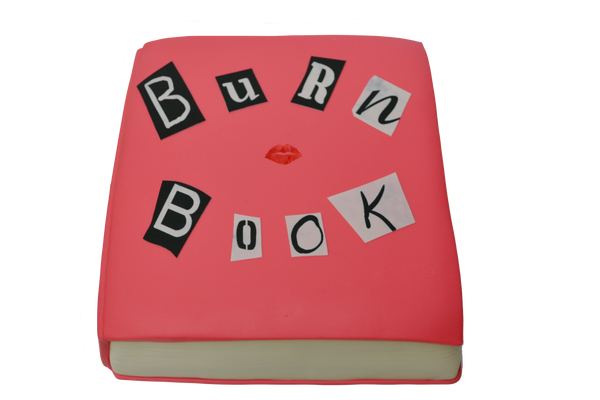 burn book cake. pink book cake. book cake. sugar street boutique. toronto cakes. mean girls cake. mean girls movie cake.