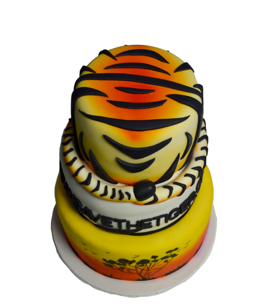 3 tier tiger cake with african sunset for we can see the tiger by Sugar Street Boutique