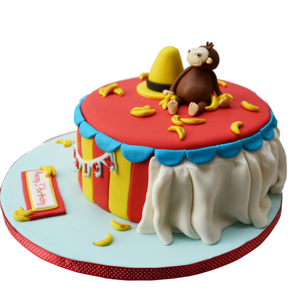 curious george book. curious george cake. birthday cake. sugar street boutique. toronto cakes. adorable curios george cake. circus cake.
