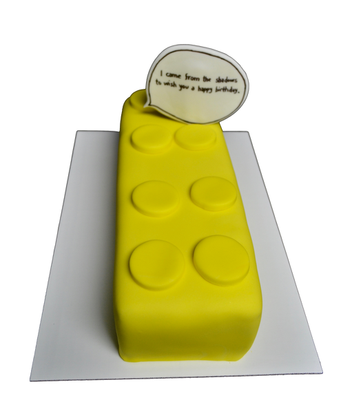 Lego cake with batman shape on the inside cake made of chocolate and vanilla and covered in fondant by Sugar Street Boutique