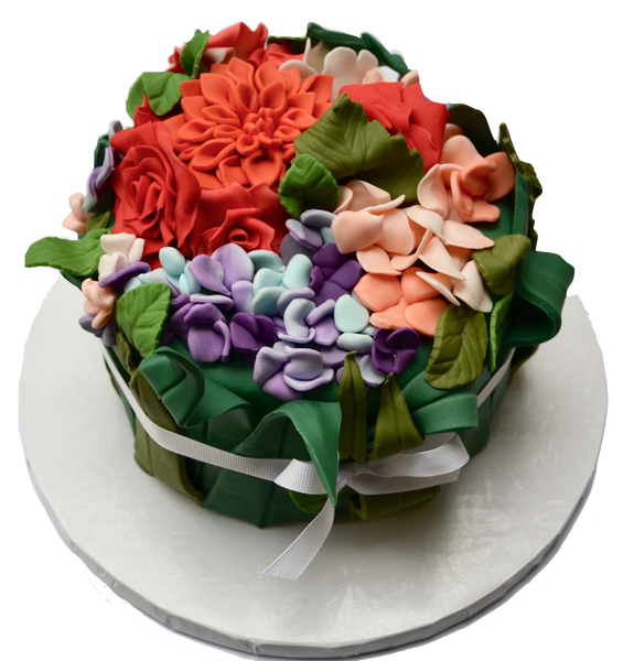 flower bouquet cake. hydrangeas, roses and flowers cake. chocolate cake. flowers. edible flowers. sugar street boutique. toronto cakes. edible leaves.