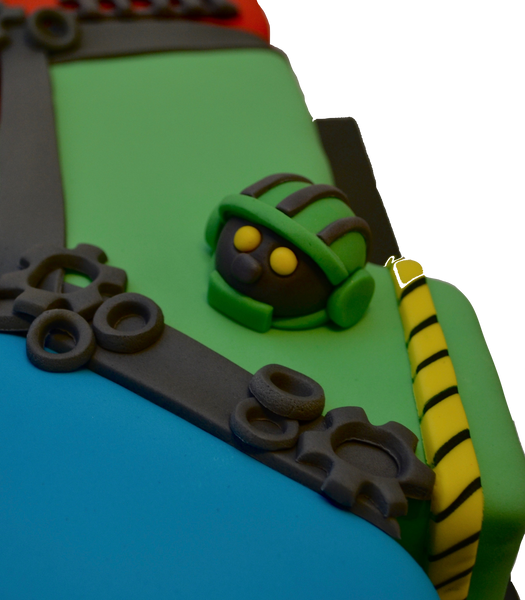 rescue bots transformers cake shaped in the number 4 cake, made of vanilla with dulce de leche by Sugar Street Boutique Toronto Cakes.