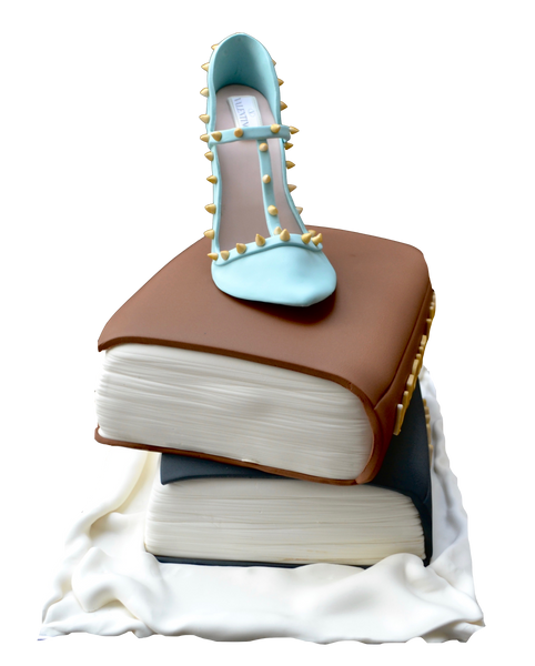 Law book cake. labour and employment law cake. edible valentino shoe. stacked books cake. sugar street boutique. toronto cakes.