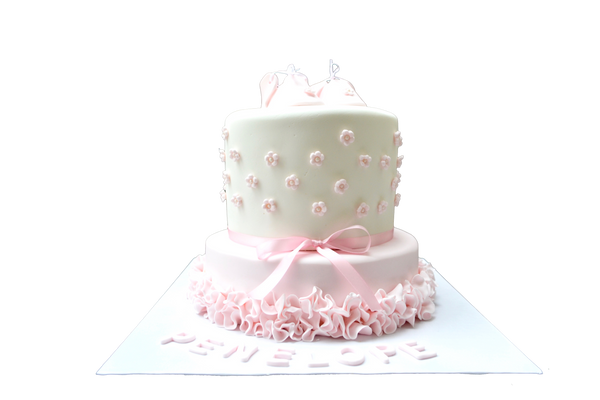 baptism/christnening cake. baby shower cake. 2 tier cake. blush baby girl cake. pink baby booties cakes. sugar street boutique toronto cakes.