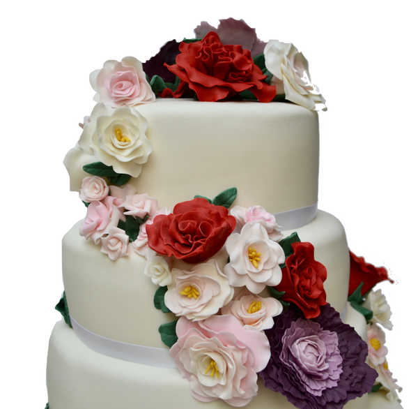 WRAPAROUND FLOWERS ON 3 TIER WEDDING CAKE. PEONIES WEDDING CAKE. ROSES CAKE. 3 TIER CAKE. TORONTO WEDDING CAKES. SUGAR STREET BOUTIQUE TORONTO. VINEYARD WEDDING CAKE. RED PINK AND PURPLE CAKE. FLOWERS CAKE. 
