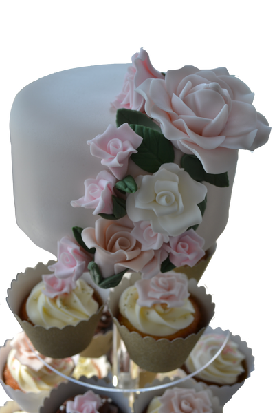 Wedding Roses Cupcakes & Cake, made with edible handmade fondant roses for a wedding or bridal shower  by Sugar Street Boutique Toronto