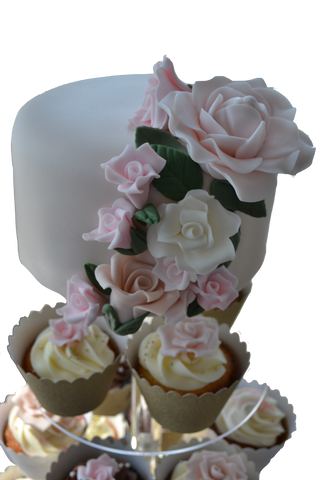 Wedding Roses Cupcakes & Cake, made with edible handmade fondant roses for a wedding or bridal shower  by Sugar Street Boutique Toronto