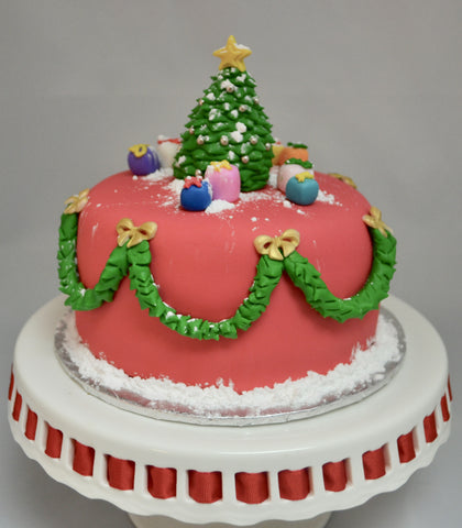 Chocolate Christmas Tree Cake decorated and covered with fondant by Sugar Street Boutique Toronto