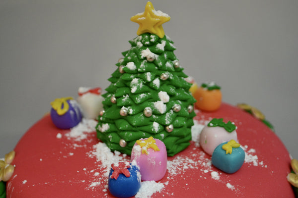 Chocolate Christmas Tree Cake decorated and covered with fondant by Sugar Street Boutique Toronto