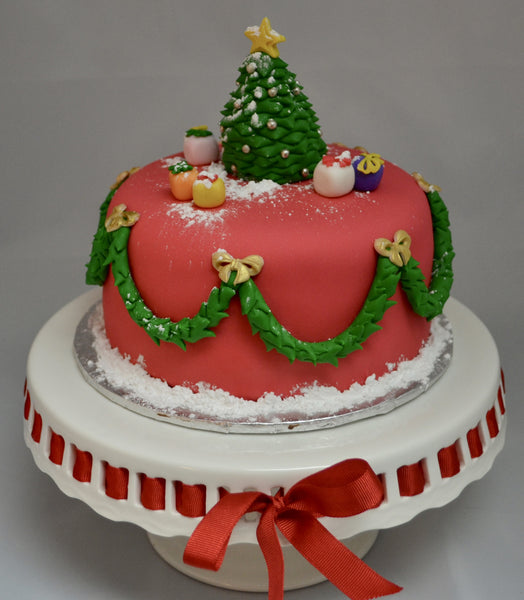 Chocolate Christmas Tree Cake decorated and covered with fondant by Sugar Street Boutique Toronto