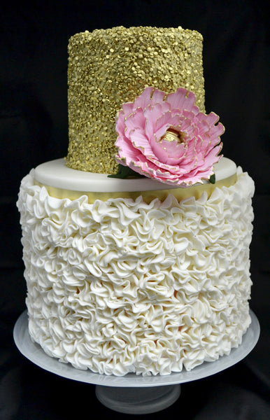 gold sequin and ruffles two tier wedding cake by Sugar Street Boutique Toronto