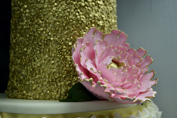 gold sequin and ruffles two tier wedding cake by Sugar Street Boutique Toronto