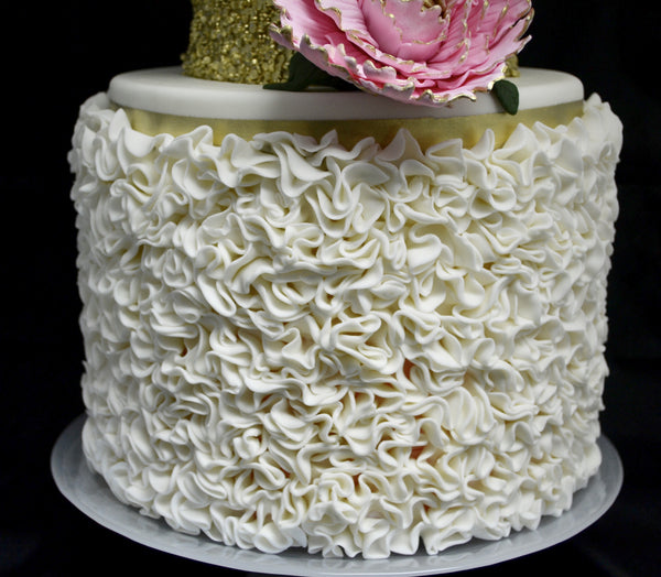 gold sequin and ruffles two tier wedding cake by Sugar Street Boutique Toronto