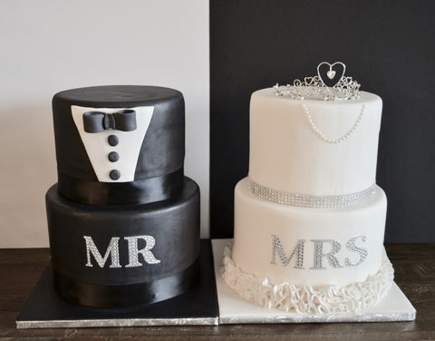 Mr. & Mrs. Wedding cake made by Sugar Street Boutique. His and hers cake, bride and groom wedding cake. Toronto