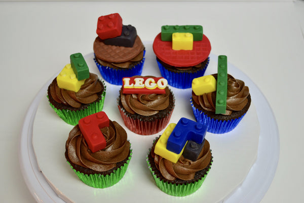Lego chocolate cupcakes with chocolate icing by Sugar Street Boutique
