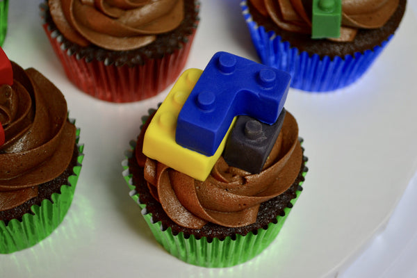 Lego chocolate cupcakes with chocolate icing by Sugar Street Boutique