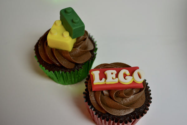 Lego chocolate cupcakes with chocolate icing by Sugar Street Boutique