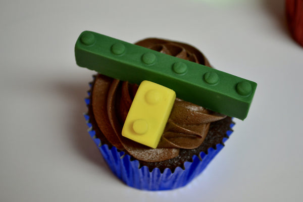 Lego chocolate cupcakes with chocolate icing by Sugar Street Boutique